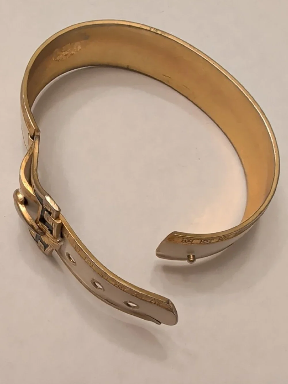 Antique Gold-Tone White Enamel Buckle Bracelet